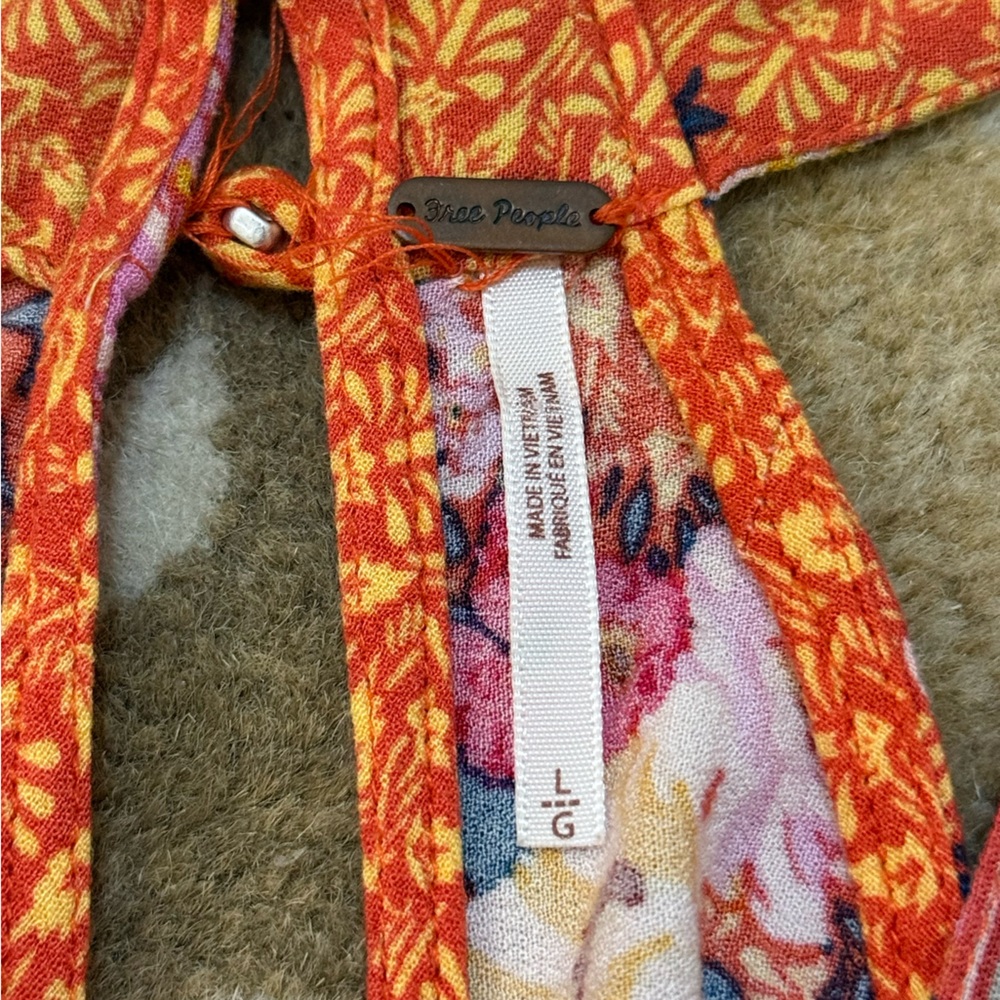 Free People Dream Darlin orange floral print v-neck halter tank top women’s L - Picture 5 of 9